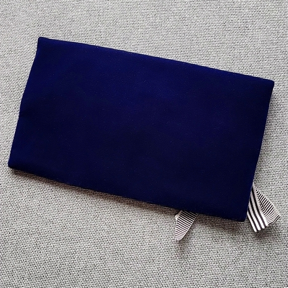 NWT J. Crew Navy Blue Velvet Clutch with Striped Ribbon Bow - Picture 2 of 5